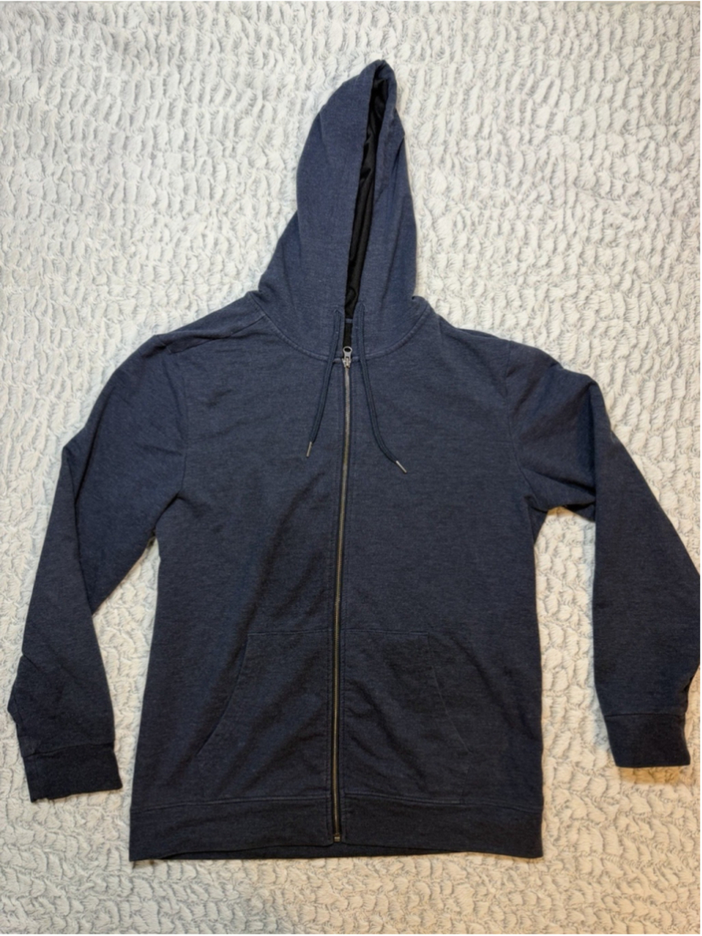 George Men's Blue Solid Knit Full Zip Hoodie Pockets Drawstring Hooded M